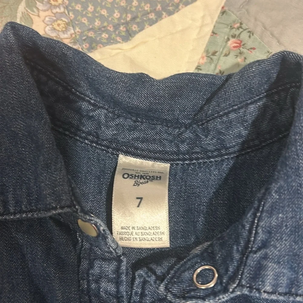 Osh Kosh Sz 7 Girls Dress, Chambray Denim top w/ Navy Tulle Cotton Lined Skirt - Picture 2 of 4